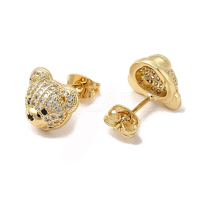 Cubic Zirconia Bear Stud Earrings X-EJEW-G341-01G-1