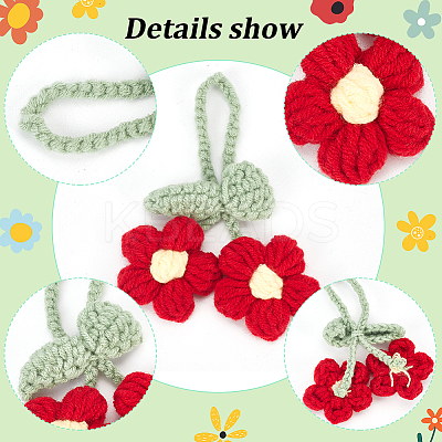 5Pcs 5 Colors Crochet Puff Flower Pendant Decorations with Adjustable Leaf DIY-FG0004-12-1