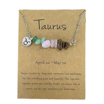 667 Stainless Steel with Natural Green Aventurine & Natural Quartz Crystal & Natural Tiger Eye Chip Pendant Necklaces FS-WGFED6E-03-1