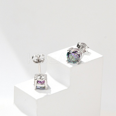 925 Sterling Silver Moissanite Rhinestone Stud Earrings EJEW-U042-04P-1