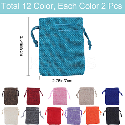 24Pcs 12 Colors Burlap Packing Pouches Drawstring Bags ABAG-BBC0001-09-1