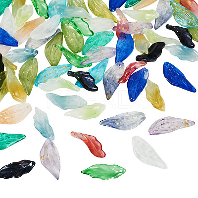 75Pcs 15 Colors Transparent Glass Leaf Pendants GLAA-TA0003-30-1