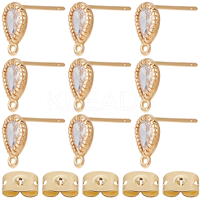 20Pcs Brass Cubic Zirconia Stud Earring Findings KK-BBC0010-86-1