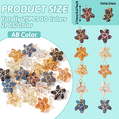 20Pcs 10 Colors Glass Pendant PALLOY-TAC0109-1