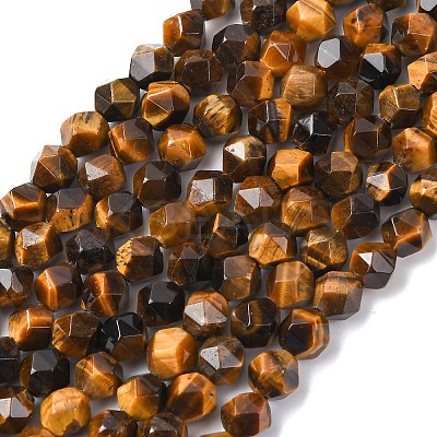Faceted Natural Tiger Eye Beads Strands G-K066-01-10mm-1