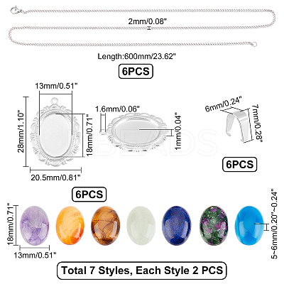 DIY Natural Mixed Stone Oval Pendant Necklace Making Kit DIY-UN0003-11-1