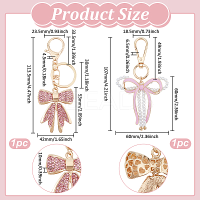 2Pcs 2 Styles Bowknot Alloy Enamel & Plastic Imitation Pearl Pendant Decoration HJEW-PH0001-94-1
