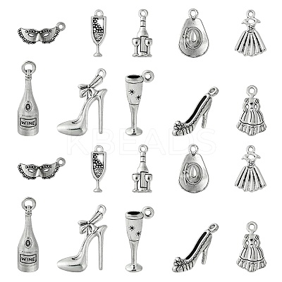 100Pcs 10 Styles Tibetan Style Alloy Pendant FIND-CJ0001-74-1