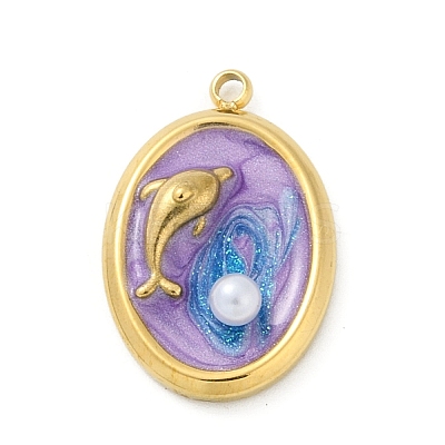 Ocean Theme 304 Stainless Steel Enamel Pendants STAS-Q352-03G-C-1
