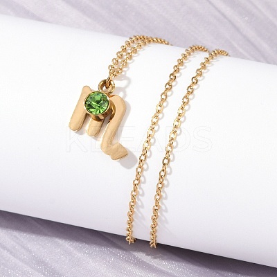 304 Stainless Steel Glass Drill Birth Stone Constellation Pendant Necklaces LS-STAS-D305-08G-H-1