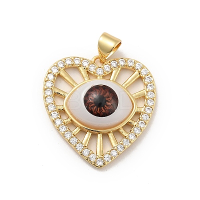 Heart with Eye Brass Micro Pave Clear Cubic Zirconia Pendants KK-G419-07G-03-1