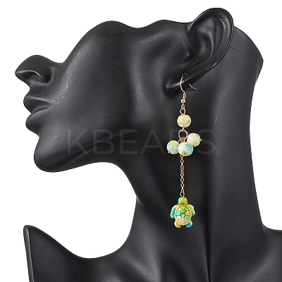 304 Stainless Steel Synthetic Turquoise Tortoise Dangle Earrings EJEW-JE06512-01-1