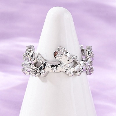 Brass Micro Pave Clear Cubic Zirconia Cuff Rings for Women RJEW-G345-02P-1