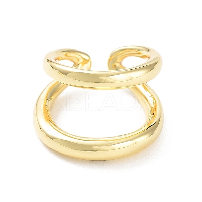 Brass Double Line Open Cuff Rings for Women RJEW-D016-06G-1
