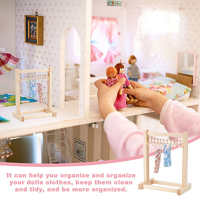 AHADEMAKER 1 Set Wood Doll Garment Rack Sets DJEW-GA0001-37-1