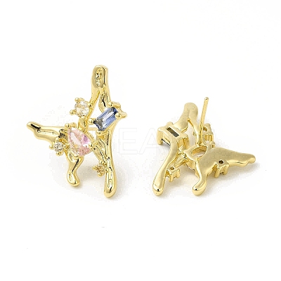 Colorful Cubic Zirconia Butterfly Stud Earrings EJEW-H092-04G-1