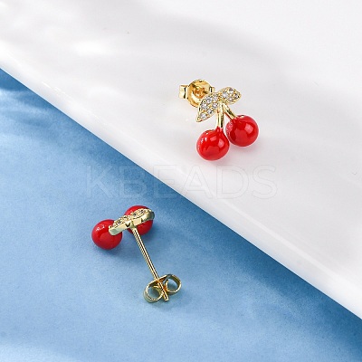 Brass Micro Pave Cubic Zirconia Stud Earrings EJEW-D322-05G-02-1