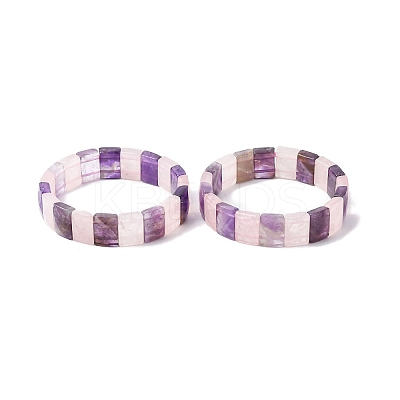 Rectangle Natural Amethyst & Rose Quartz  Beads Stretch Bracelets for Women Men BJEW-Z149-01E-1