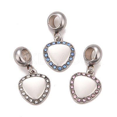 304 Stainless Steel Rhinestone European Dangle Charms STAS-F278-22P-1
