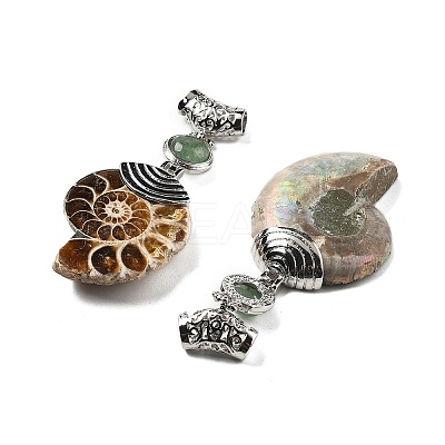 Natural Green Aventurine Fossil Snail Pendants G-F062-02-1