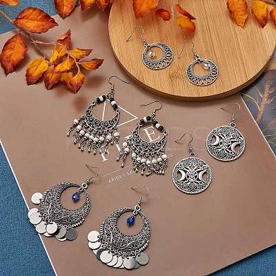 4Pair 4 Style Filigree Coin Dangle Earrings EJEW-SW00009-1