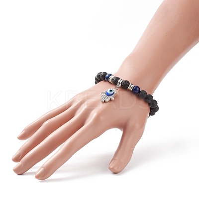 Natural Lava Rock & Lapis Lazuli(Dyed) Stretch Bracelet BJEW-TA00148-1