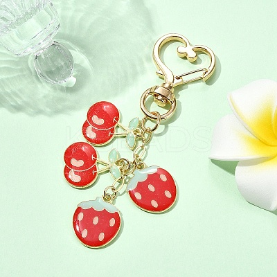 Cherry & Strawberry Alloy Enamel Pendant Decoration HJEW-YW00059-01-1