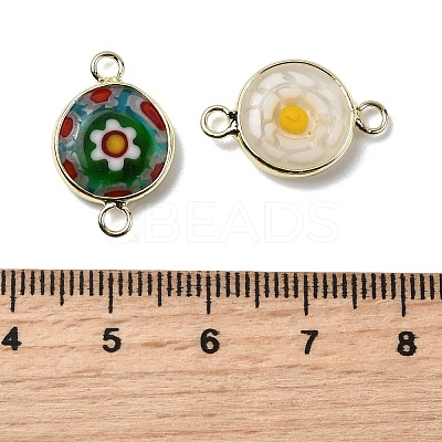Handmade Millefiori Lampwork Flat Round Connector Charms LAMP-D002-02B-G-1