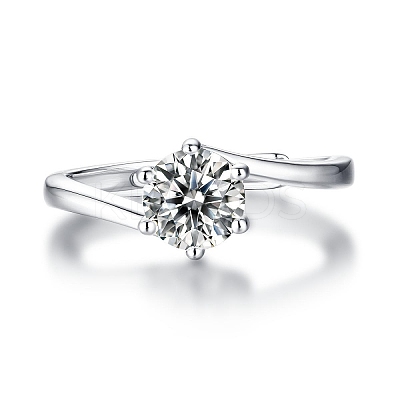 Rhodium Plated 925 Sterling Silver Moissanite Rhinestone Solitaire Ring AJEW-U007-24P-1