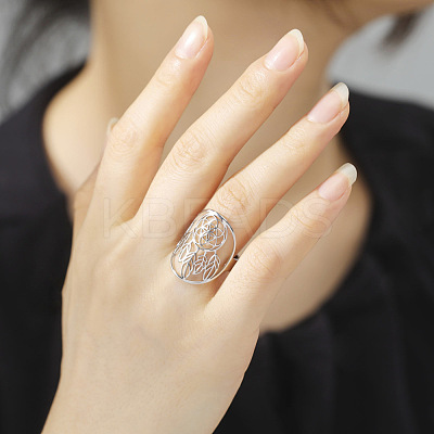 Non-Tarnish Adjustable 304 Stainless Steel Woven Web/Net with Feather Ring RJEW-F149-05P-1