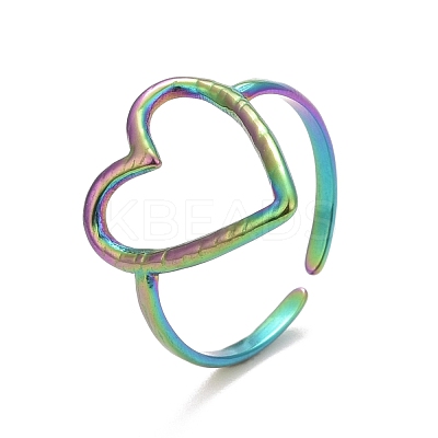 Ion Plating(IP) Rainbow Color 304 Stainless Steel Open Heart Cuff Ring for Women RJEW-C025-22M-1