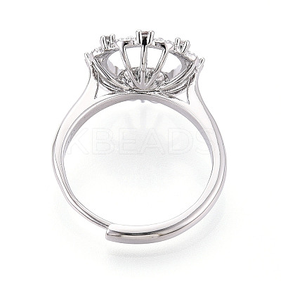 Flower Shape Brass Micro Pave Clear Cubic Zirconia Adjustable Ring Settings KK-T076-45P-1