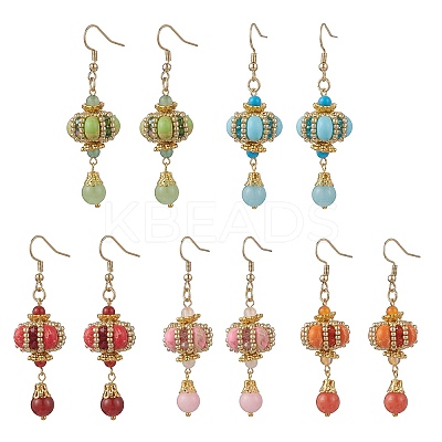 Lantern 304 Stainless Steel Synthetic Imperial Jasper Dangle Earrings EJEW-MZ00609-1