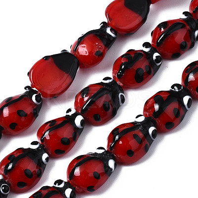 Ladybug Handmade Lampwork Beads Strands LAMP-R004-11-1