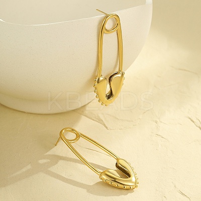 Paper Clip with Heart 304 Stainless Steel Stud Earrings for Women EJEW-G444-02G-1