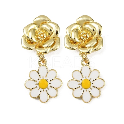 Daisy Flower Brass Dangle Stud Earrings EJEW-S277-04G-1