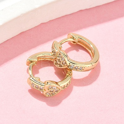 Heart Brass Micro Pave Clear Cubic Zirconia Hoop Earrings LS-EJEW-Z102-31G-1