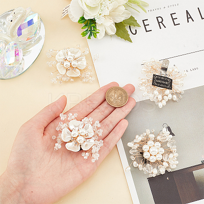 4Pcs 2 Styles Flower Alloy with Plastic Imitation Pearl Shoe Decorations FIND-CP0001-64-1