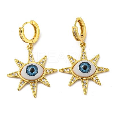 Sun with Eye Brass Dangle Hoop Earrings EJEW-A033-04G-01-1