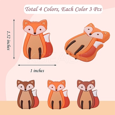 12Pcs 3 Colors Cartoon Fox Silicone Focal Beads JX716A-1