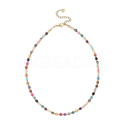 4MM Dyed Faceted Round Natural Agate Beaded Necklaces NJEW-JN05692-1