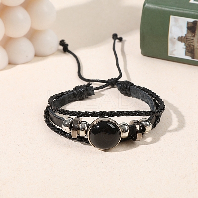 Natural Black Onyx Flat Round Link Multi-strand Bracelets PW-WGD176F-09-1