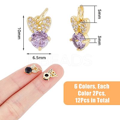 12PCS 6Colors Brass Micro Pave Cubic Zirconia Charms KK-DC0003-72-1