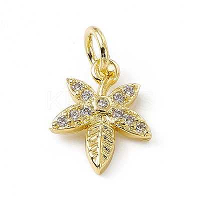 Brass Micro Pave Clear Cubic Zirconia Leaf Charms ZIRC-F132-42G-1