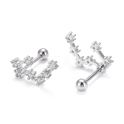 Brass Micro Pave Clear Cubic Zirconia Stud Earrings EJEW-F258-01E-P-1