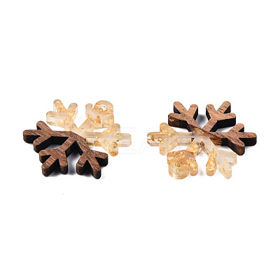 Christmas Theme Transparent Resin & Walnut Wood Pendants RESI-N025-033-A01-1