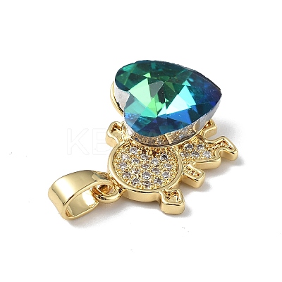 Real 18K Gold Plated Rack Plating Brass Micro Pave Clear Cubic Zirconia Pendants KK-C015-23G-09-1