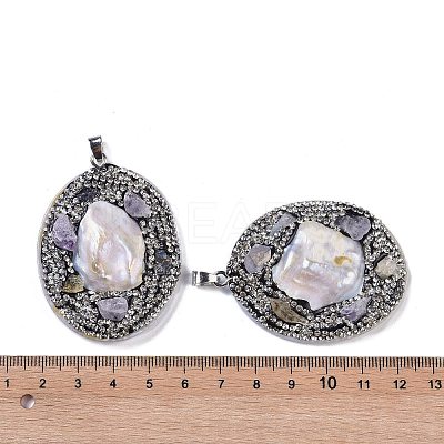 Natural Shell Polymer Clay Rhinestone Pendants KK-F868-20P-02-1