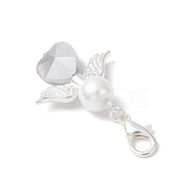 Heart Angel Glass & Glass Pearl Pendant Decorations HJEW-JM03773-02-1