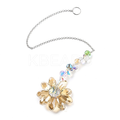 Glass Flower Hanging Suncatchers HJEW-C009-01D-1